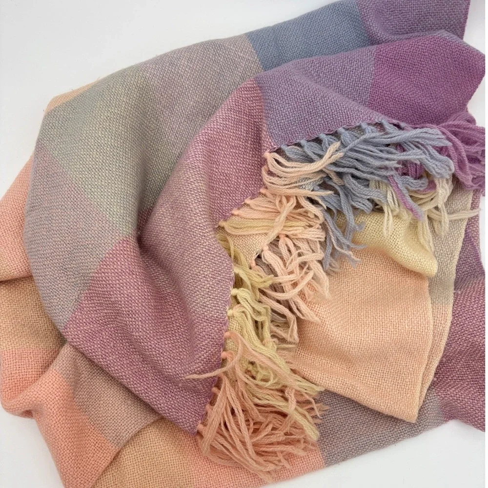 THE THREE WEAVERS 100% Virgin Wool Throw Blanket Pastel Hand Woven Baby Nursery